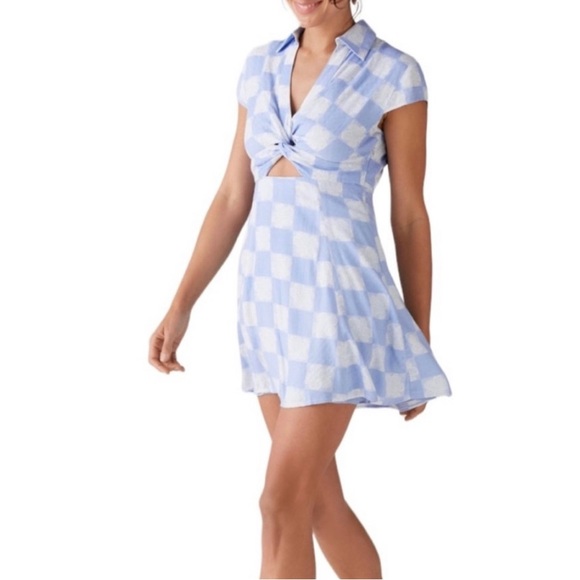 UO Harlow Twist-Front Mini Dress Blue Multi Size XS - Picture 1 of 4